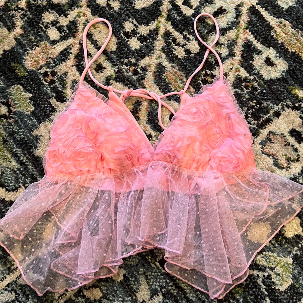 Kimchi Blue Pink Floral Lace Bralette